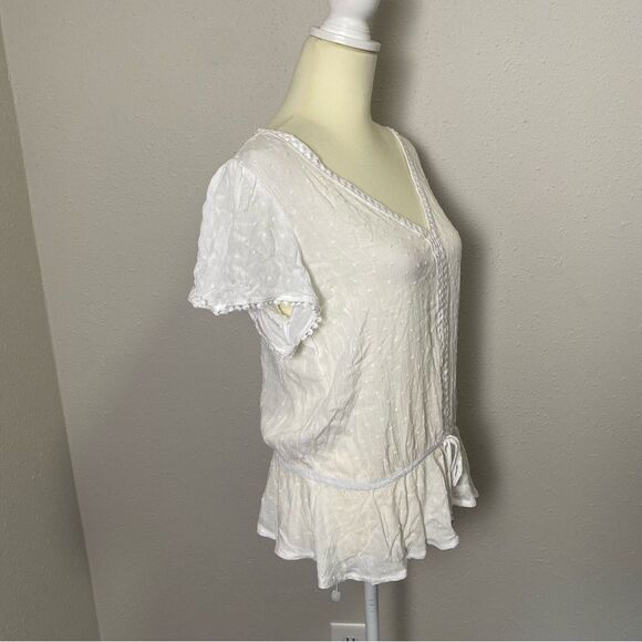 NWT Adrienne Vittadini Semi Sheer White Flutter Sleeve Peasant Top Womens Size M - Picture 5 of 14